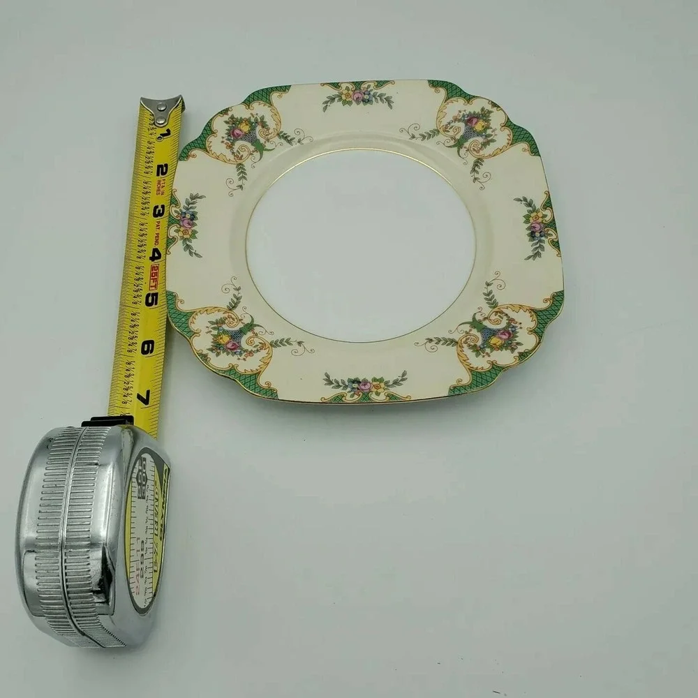 Gebruder Benedikt Czechoslovakia Bread Plate Gilt‎ Green Border Floral Basket 7